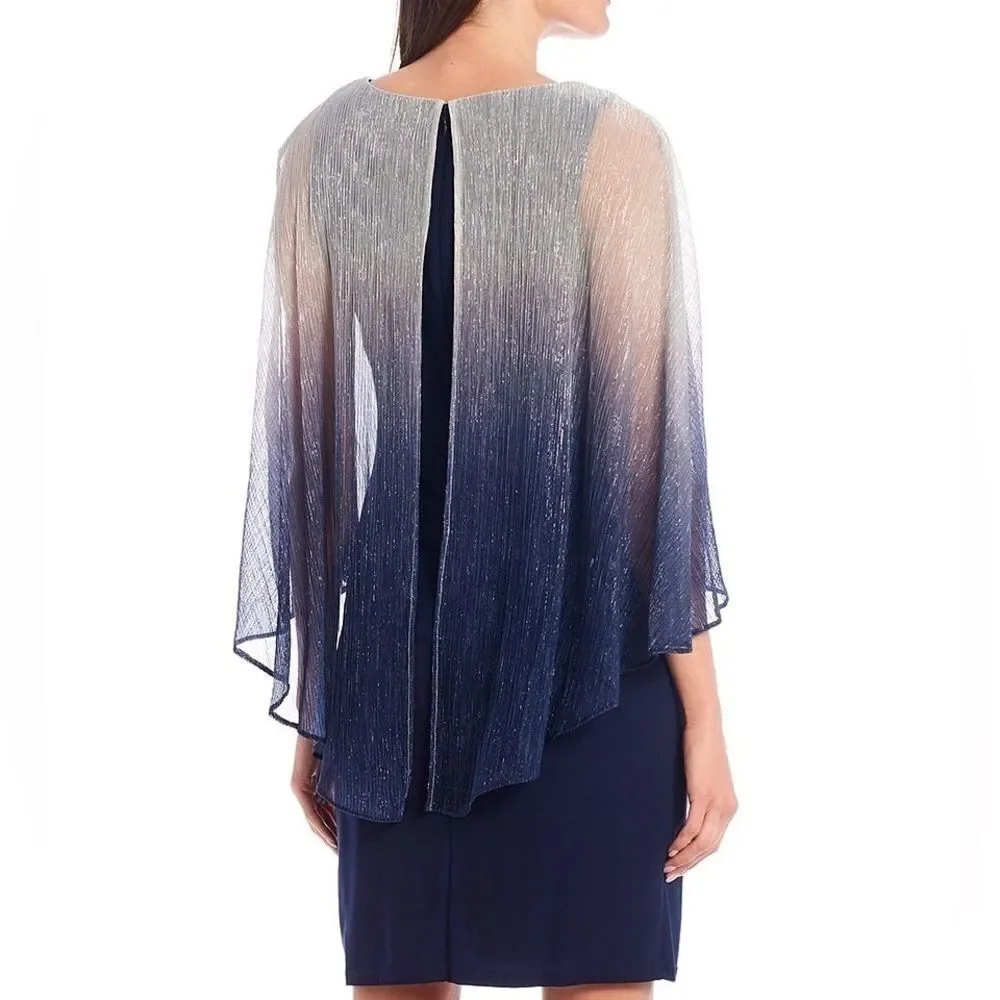 NWT SLNY WOMENS METALLIC CAPE MINI TWO PIECE DRESS navy silver size 18 New - Picture 6 of 14